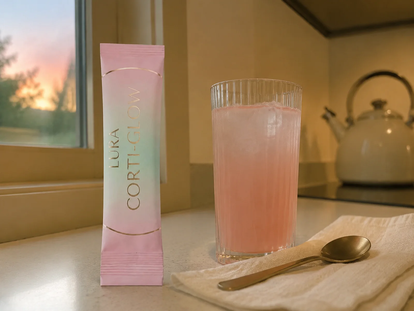 Саше Corti-Glow до чаша розова напитка
