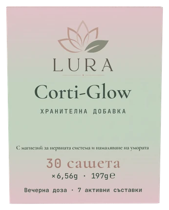 Кутията на Corti-Glow: 30 сашета, вечерна доза, 7 активни съставки